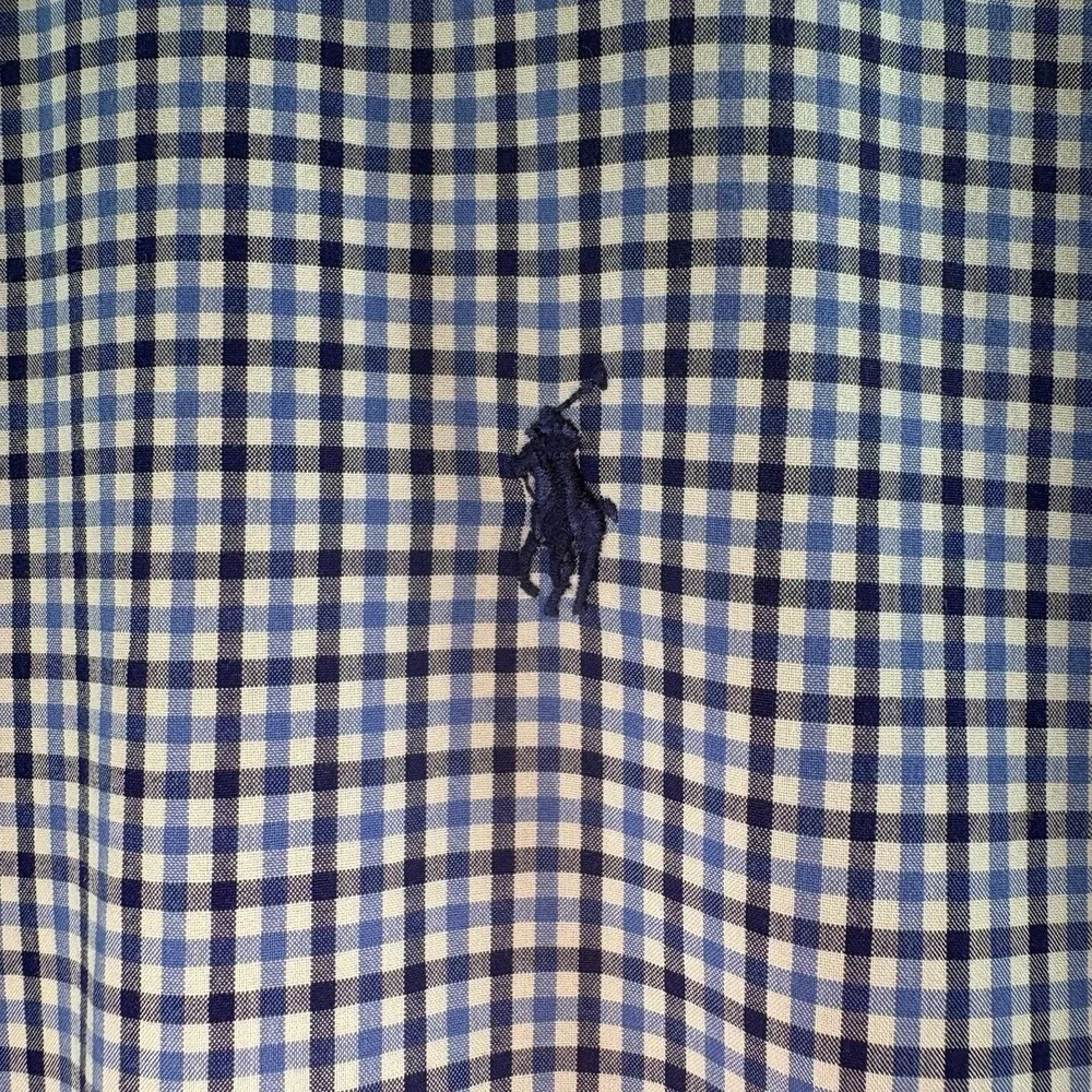 Ralph Lauren Mens 100% Cotton Button Up Navy Blue/Black White Plaid LS XL Shirt